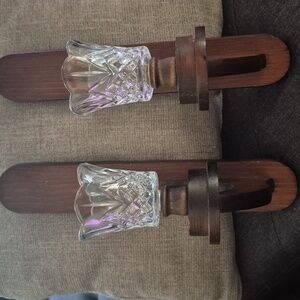 Vintage MCM Wood Wall Candle Holder Sconces Votive Cups